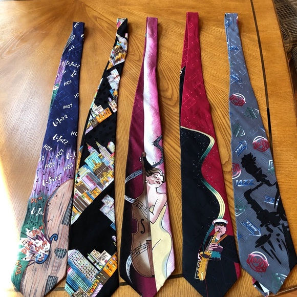 Other - Men’s (or ladies) ties, set of 5, jazz theme. silk